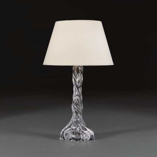 A Stamped Baccarat Twisted Glass Column Lamp