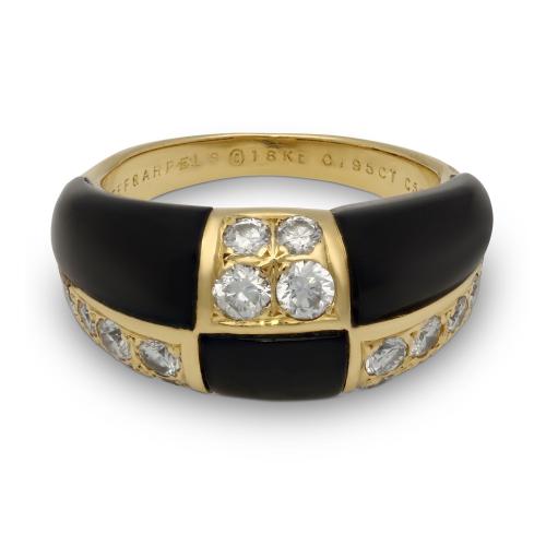 Van Cleef & Arpels Diamond And Onyx Dress Ring In 18ct Yellow Gold Circa 1970s