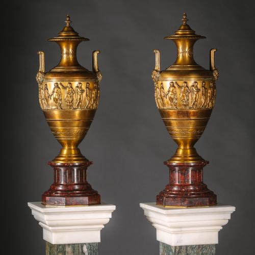 A Pair of Gilt-Bronze And Rouge Griotte Marble Vases and Covers, by Ferdinand Barbedienne