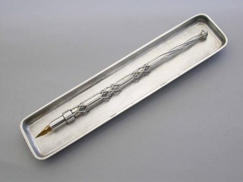 Early 20th Century Arts & Crafts Silver Dip Pen & Pen Tray Ramsden
