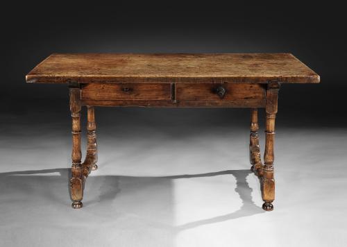 Handsome Single Plank Top Twin Drawer Table