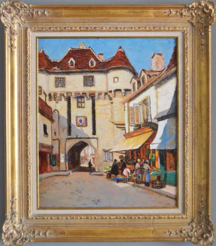 Townscape oil painting of Semur, France by Letitia Marion Hamilton