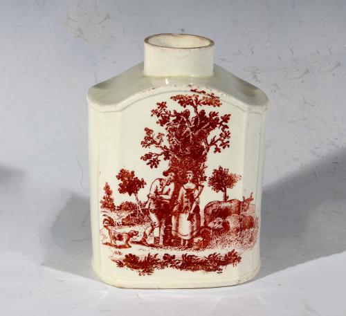 18th Century Creamware Red-printed Tea Caddy, Circa 1765-75