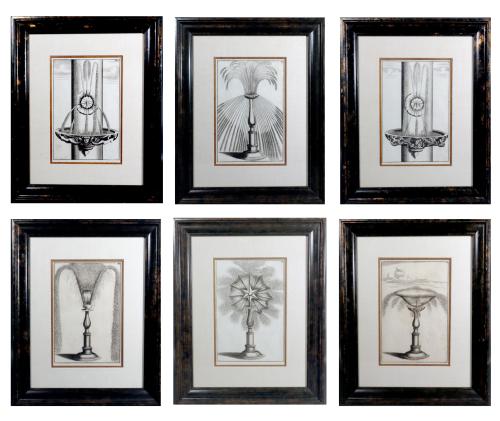 17th-century Black and White Engravings of Architectural Fountains for Formal Gardens, Georg Andreas Bockler, Set of Six, Circa 1664