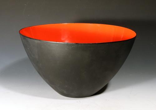 Modernist Kranit Bowl in Black Steel and Red Enamel, by Herbert Krenchel for Torben Ørskov & Co., Enameled Steel, Designed 1953