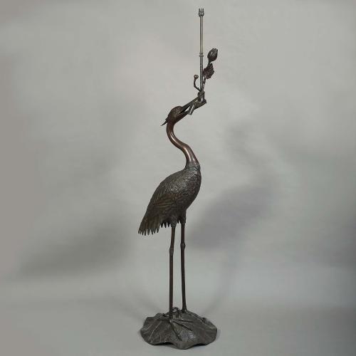 Bronze Crane Standing Lamp