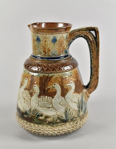 An unusual Martinware jug decorated with geese, c.1875