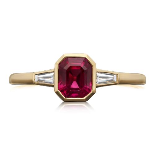 Hancocks 1.09ct Burmese Ruby Ring With Tapered Baguette Diamond Shoulders Contemporary