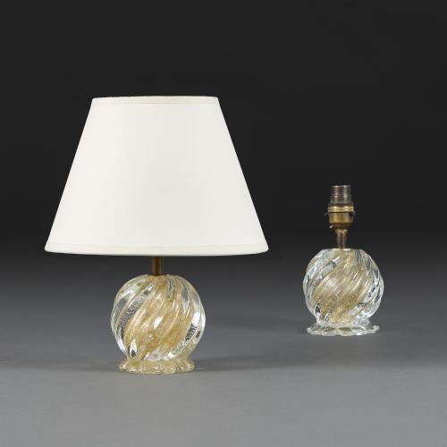 A Pair of Murano Bullicante Glass Lamps