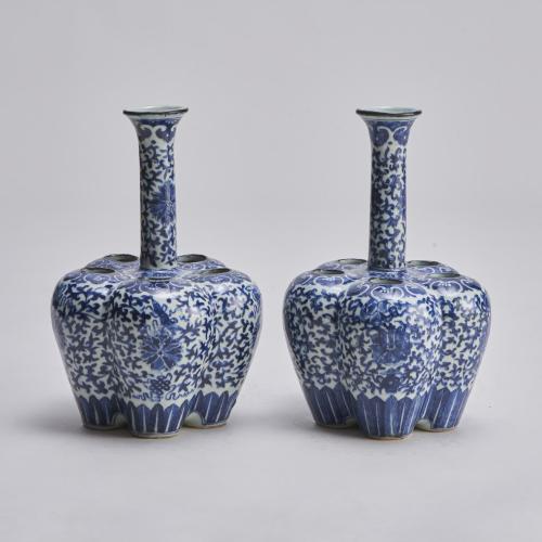 19th Century Chinese blue and white crocus vases