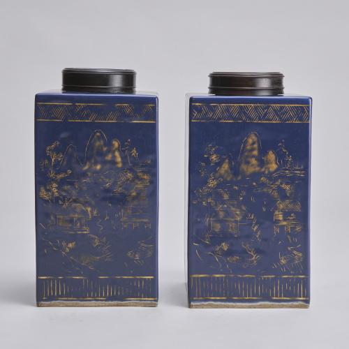 early 19th Century Chinese powder blue tea jars