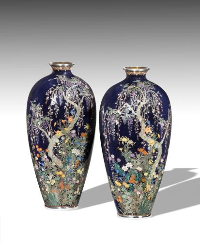 Japanese Cloisonne Enamel Vases – Attr Hayashi Kodenji