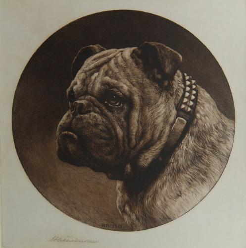 Herbert Dicksee "A British Bulldog" Original Etching