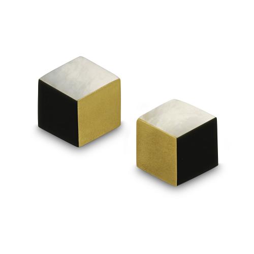 Angela Cummings Geometric 18ct Gold, Mother of Pearl And Onyx Ear Clips Circa 1980s
