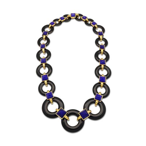 Cartier 18ct Gold, Black Onyx And Lapis Lazuli Long Necklace Designed by Aldo Cipullo