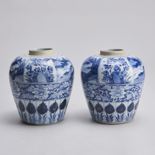 18th Century (Kang Hsi) blue and white porcelain jars