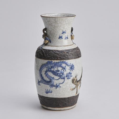 19th Century Chinese crackleware vase with Dragon and Tiger decoration