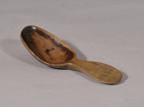 S/5735 Antique Treen Early 19th Century Small Swedish Short Handled Spoon