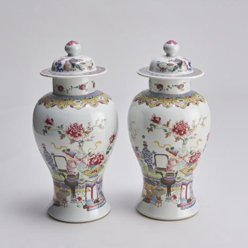 An attractive pair of Chinese 19th Century Famille rose covered vases (Circa 1870)