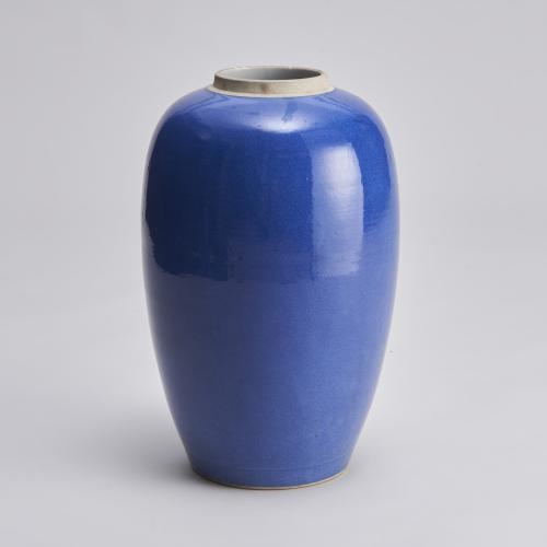 A large 19th Century Powder blue, elongated, porcelain jar