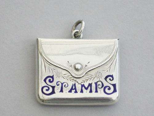 Edwardian Novelty Silver & Enamel Envelope Stamp Case