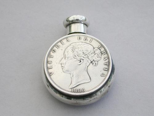 Victorian Silver Half Crown Coins Scent Bottle