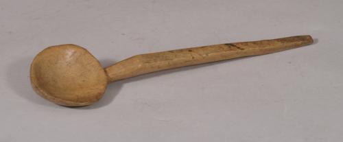 S/5695 Antique Treen 19th Century Welsh Sycamore Cawl Spoon