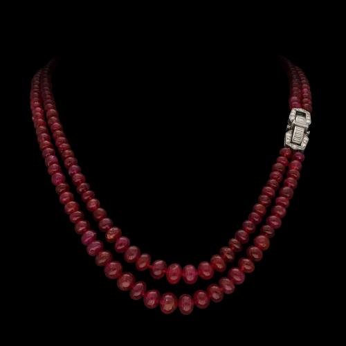 Burmese Ruby Double Row Bead Necklace