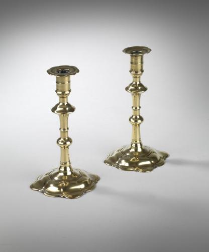 Georgian petal base brass candlesticks