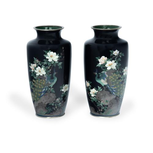 Meiji period blue cloisonne vases