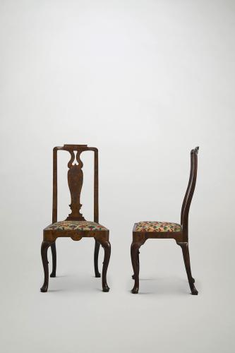 Walnut Side Chairs with Marquetry Inlay