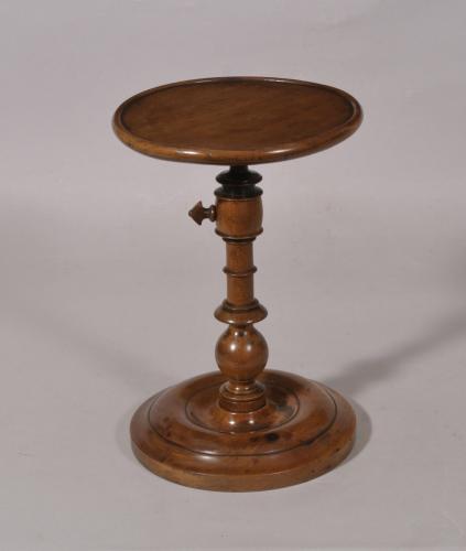 S/5784A Antique Treen Early 19th Century Fruitwood Adjustable Candle Stand