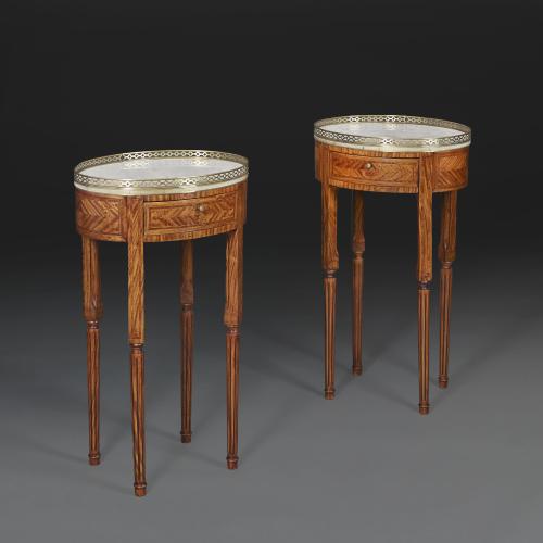 A Pair of Harewood and Rosewood Parquetry Occasional Tables