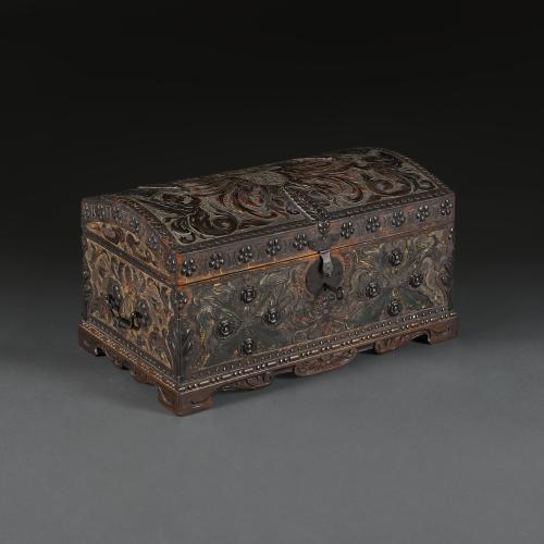 A 19th Century Spanish Tooled Leather Casket