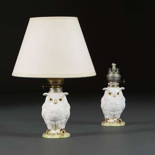 A Pair of Meissen Owl Lamps