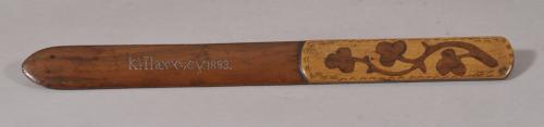 S/5804 Antique Treen 19th Century Yew Wood Killarney Paper Knife Dated 1883