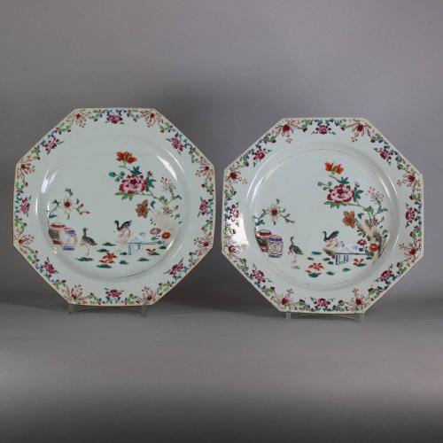 Pair of Chinese famille rose octagonal plates