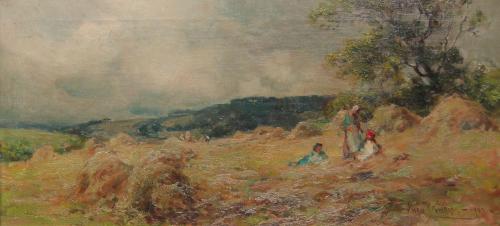 Owen Bowen "The Hay-Field, Robin Hood's Bay" Yorkshire, oil painting