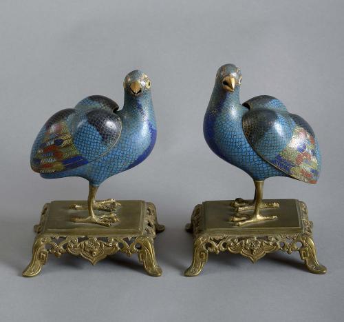 Pair of Chinese Cloisonne Quail