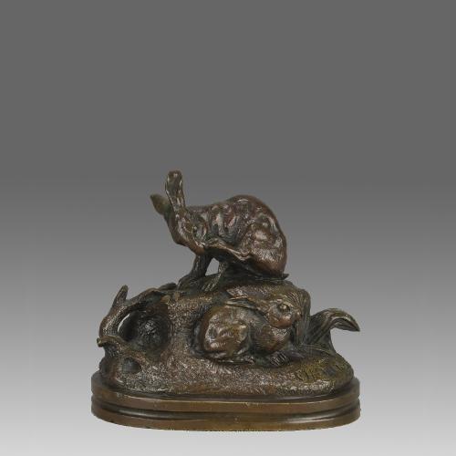 19th Century Animalier Bronze entitled "Pair of Rabbits" by Victor Chemin