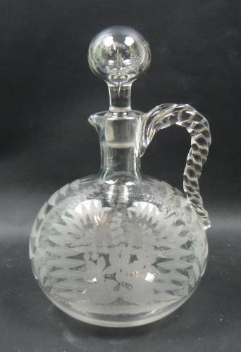 Crystal glass wine jug with acid etched decoration English circa 1879