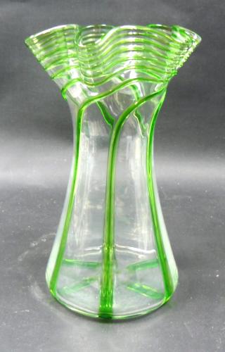 Arts & Crafts style vase with green cane decoration Stuart, English circa 1890