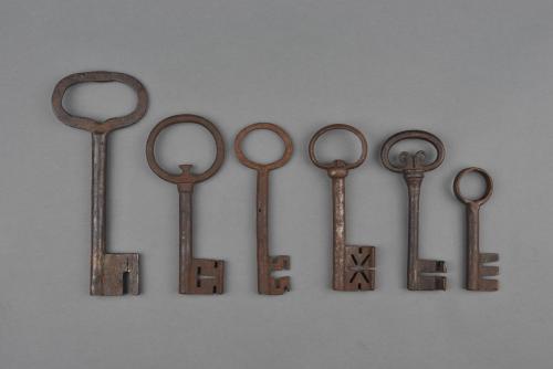 Group of Six Large Early Provincial Blacksmith Made Keys