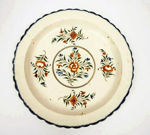 English Creamware Dish with Polychrome Botanical Decoration, Circa 1790