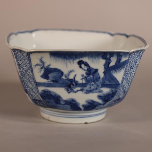 blue and white four sided kangxi bowl