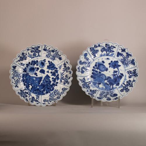 Pair of blue and white Kangxi plates