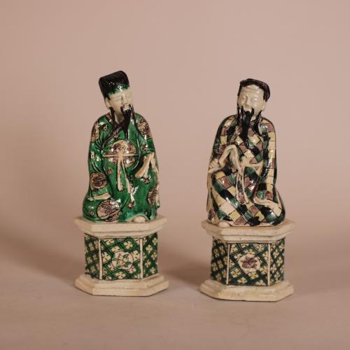 Pair of famille verte Kangxi figures