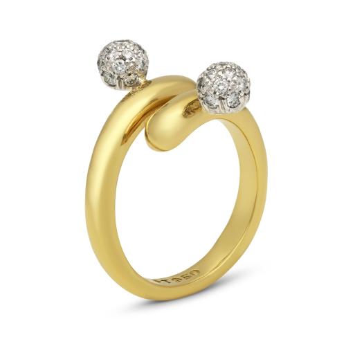 18ct Yellow Gold And Pavé Diamond Stylised Crossover Ring