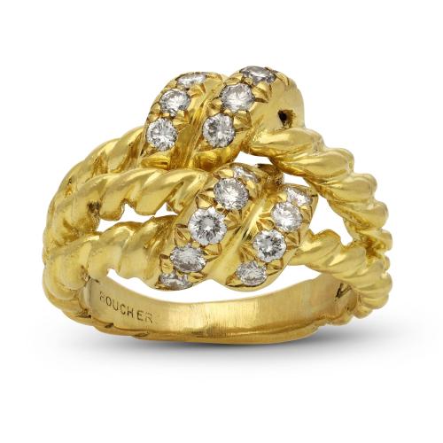 18ct Yellow Gold And Diamond Double Knot Ring