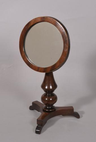 S/5829 Antique Treen 19th Century Adjustable Table Top Mahogany Shaving Mirror